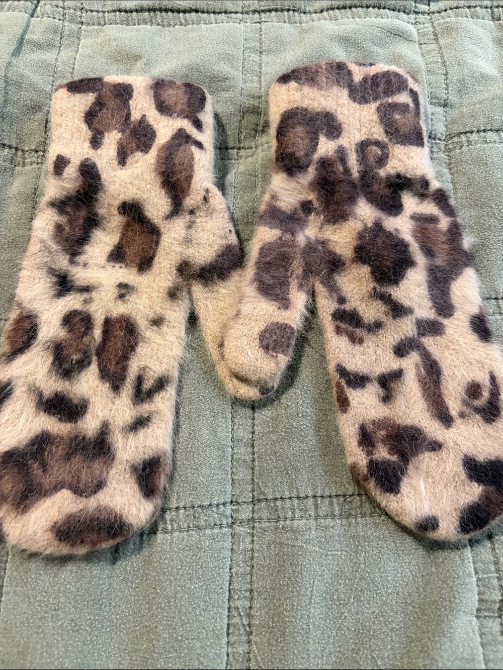 Aldo Leopard Print Faux-Fur Mittens - Beige & Brown